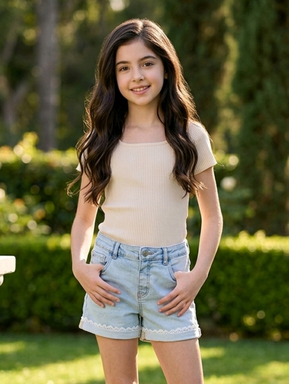 NWT Girls Light Blue Lacey Denim Shorts ~16.5,18.5 Plus